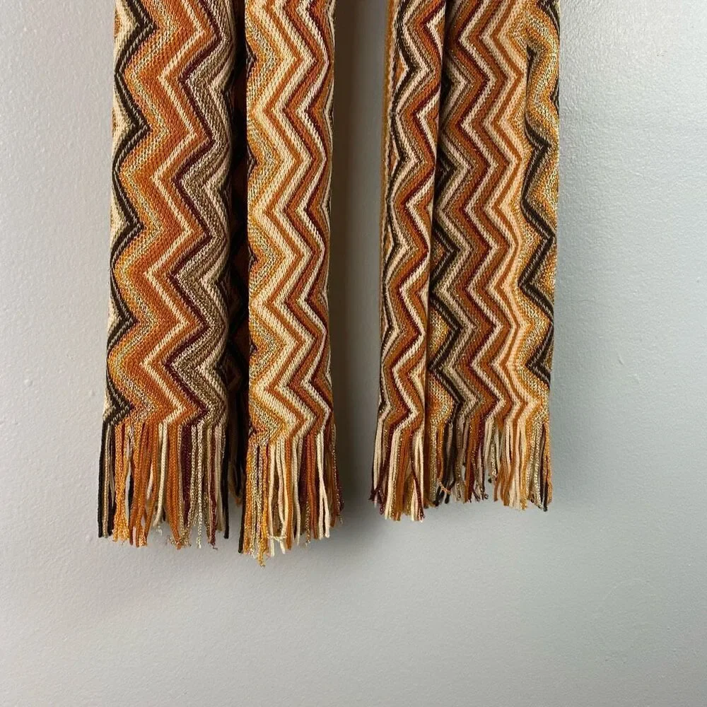 Missoni Wool Zig Zag Scarf With Fringe and Metallic Detail